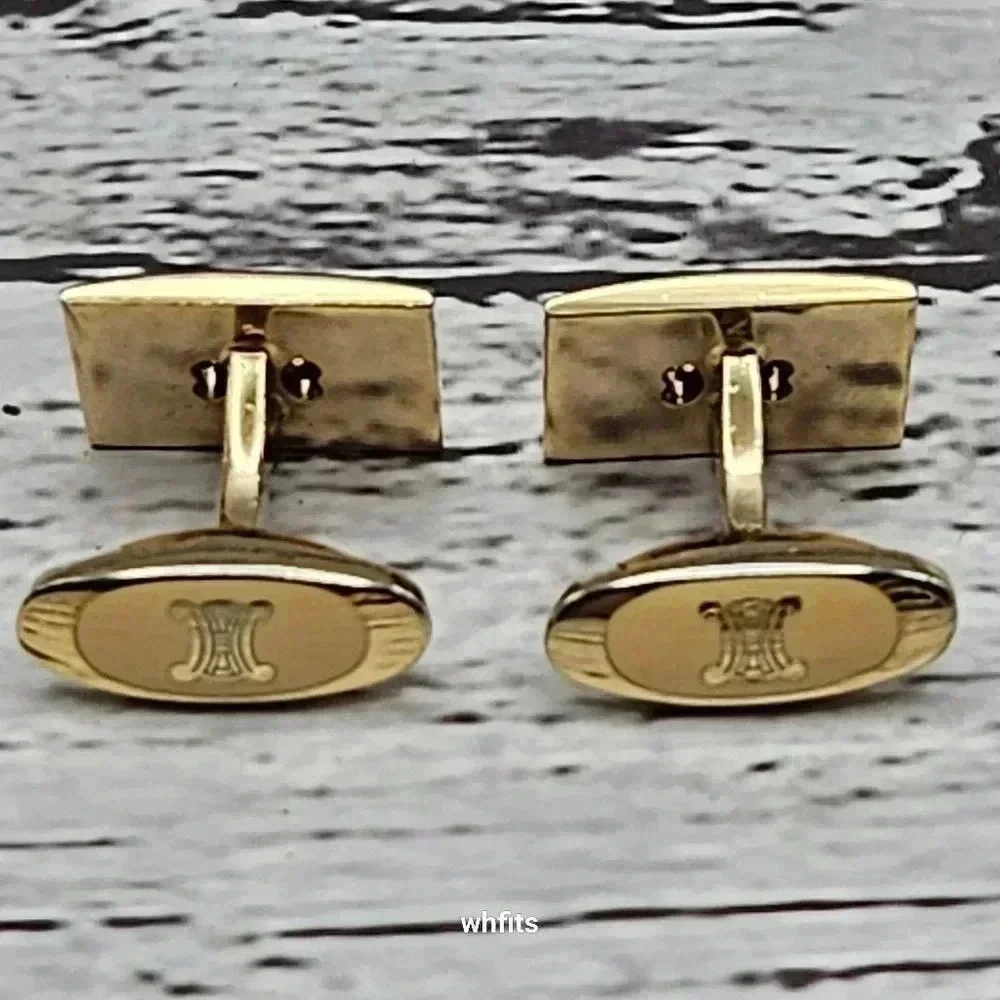 Celine Gold and Silver Cufflink and Tie Bar Set
